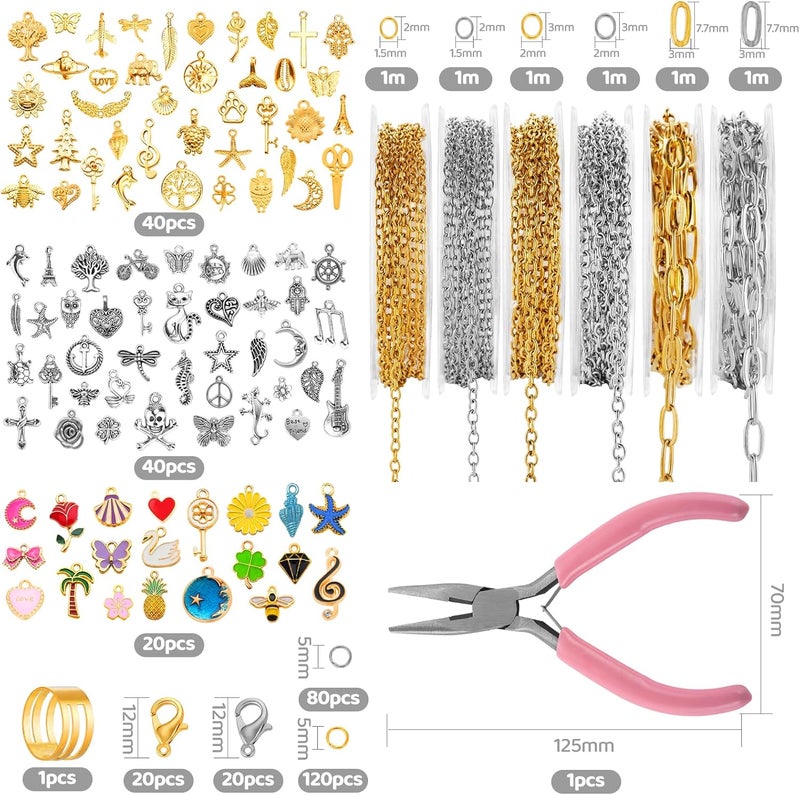 Zefy 18K Gold Silver Chain for Jewelry Making, 19.7ft 6 Rolls Stainless Steel Chains Bulk with 348 Pcs Charms, Jump Rings Lobster Clasps Set for DIY Bracelet Necklace Crafts - Image 5